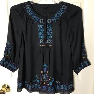 Banana Republic Black Blouse Boho Embroidered Top
